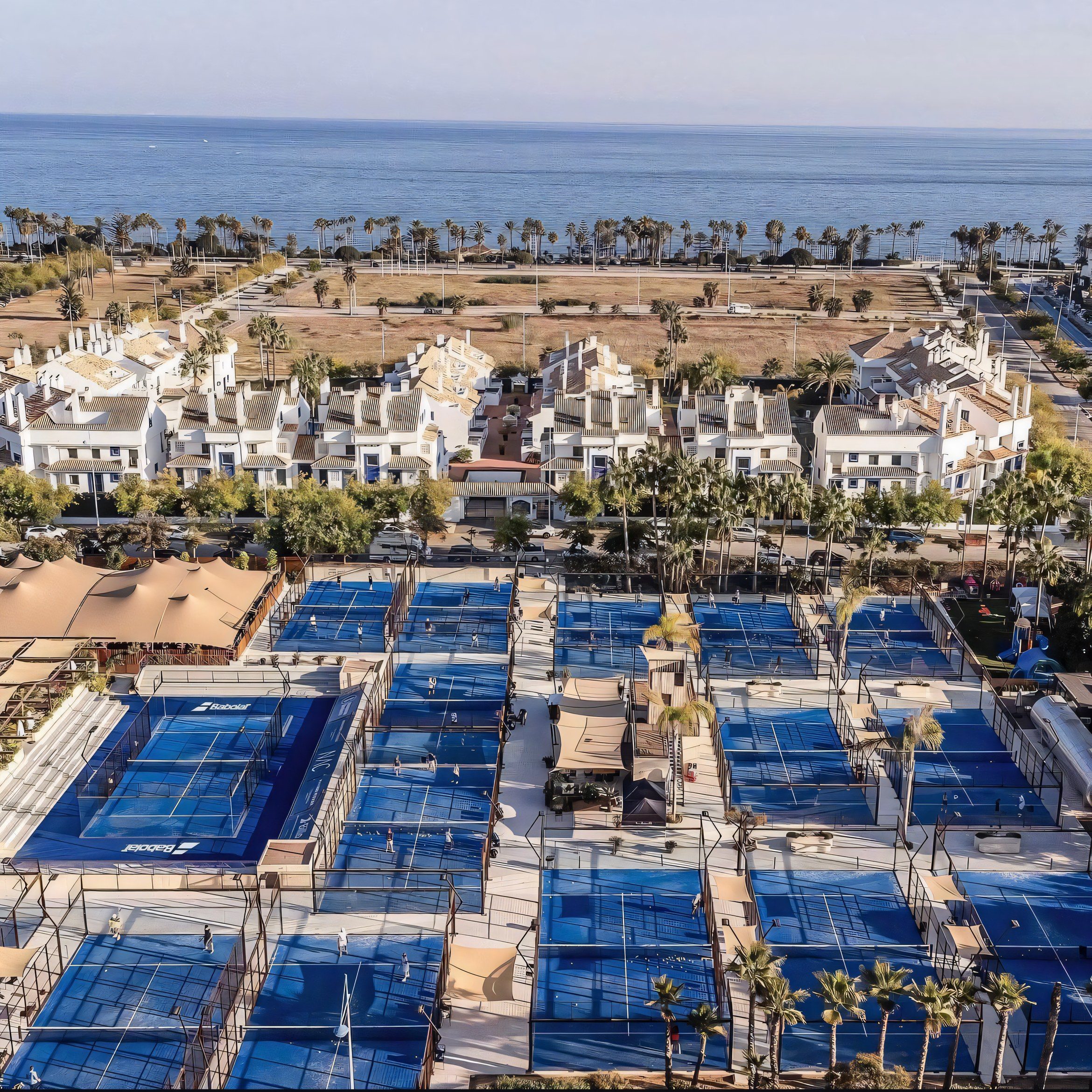 Aerial view of the padel court complex in Marbella